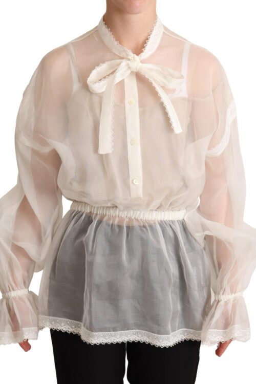 Dolce & Gabbana Elegant White Silk-Cotton Ascot Blouse
