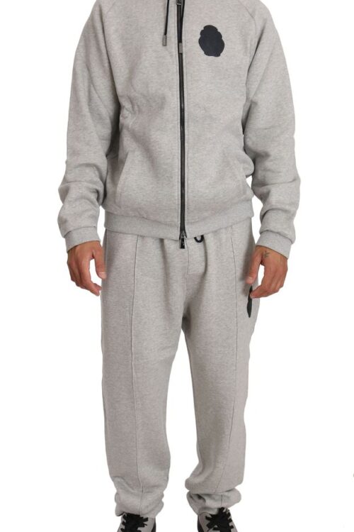 Billionaire Italian Couture Elegant Gray Cotton Sweatsuit Ensemble