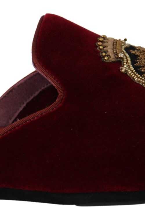 Dolce & Gabbana Red Velvet Embroidered Slides