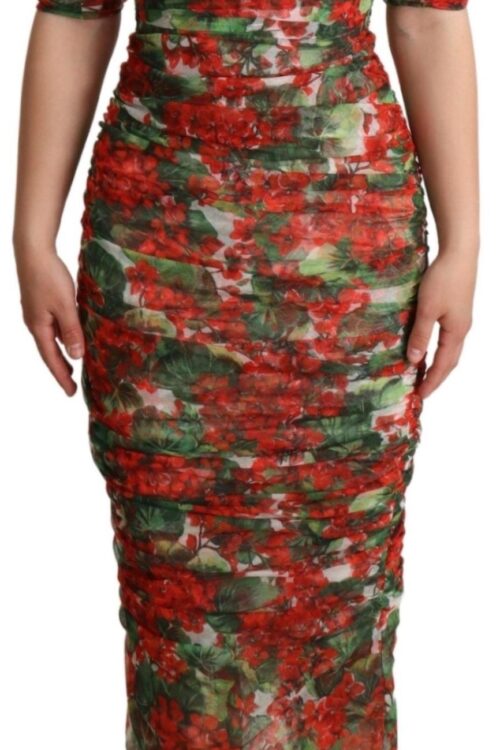 Dolce & Gabbana Elegant Red Floral Midi Sheath Dress