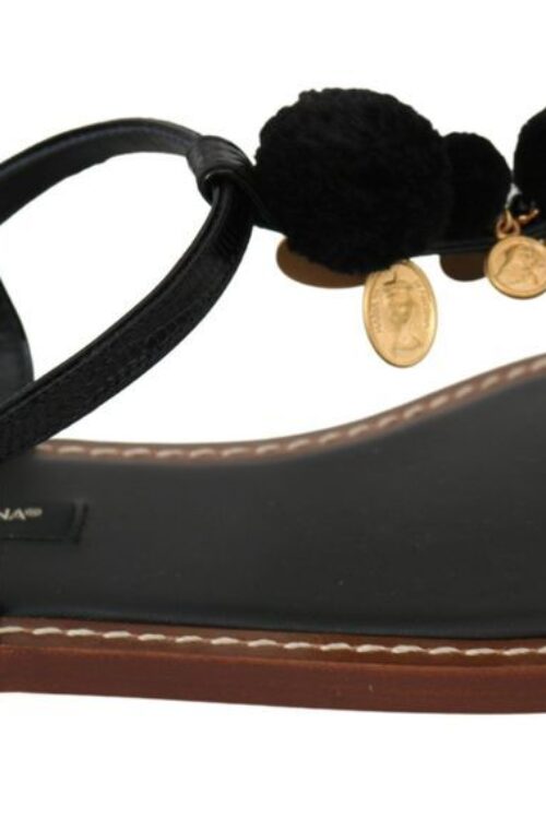 Dolce & Gabbana Pom Pom Flip Flop Ankle Strap Flats