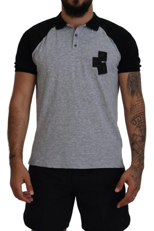 Dsquared² Gray Black Cotton Short Sleeves Collared T-shirt