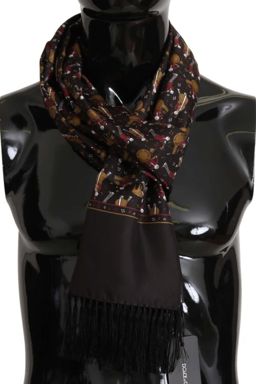 Dolce & Gabbana Elegant Brown Silk Musicians Print Scarf