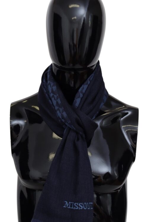 Missoni Navy Wool Knit Unisex Neck Wrap Fringe Shawl Men’s Scarf
