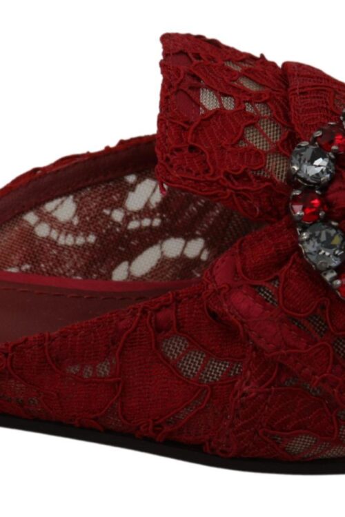 Dolce & Gabbana Radiant Red Slide Flats with Crystal Embellishments