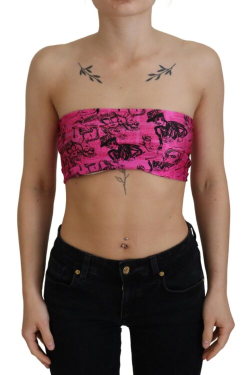 John Galliano Chic Pink Newspaper Print Cropped Top