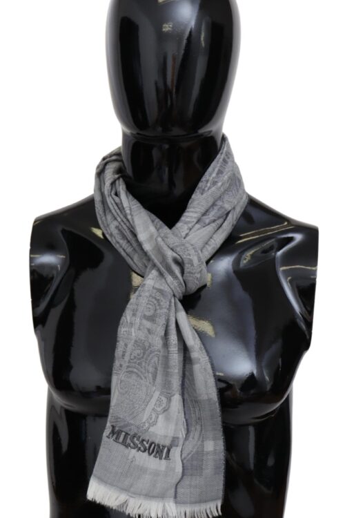 Missoni Chic Unisex Gray Wool Scarf with Logo Embroidery