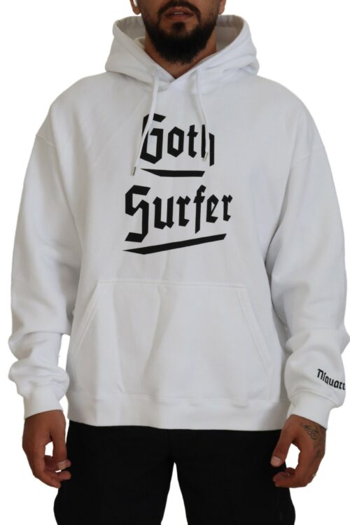 Dsquared² White Cotton Hooded Printed Men Pullover Sweater