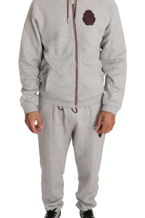 Billionaire Italian Couture Elegant Gray Hooded Sweatsuit Ensemble