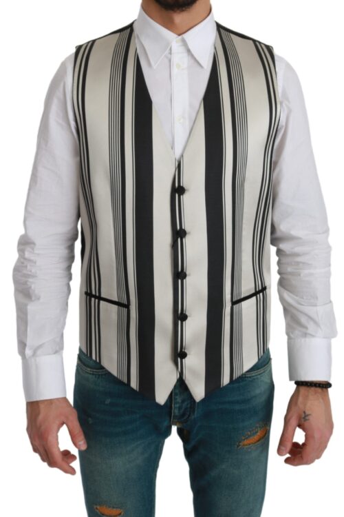 Dolce & Gabbana Stripe Cotton Silk Dress Vest