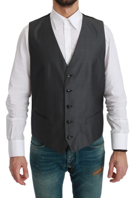 Dolce & Gabbana Elegant Gray Wool Blend Dress Vest