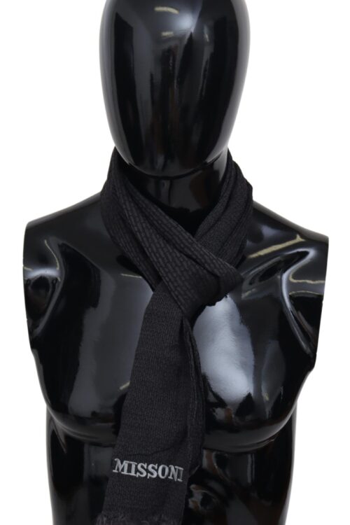 Missoni Elegant Black Wool Fringed Scarf