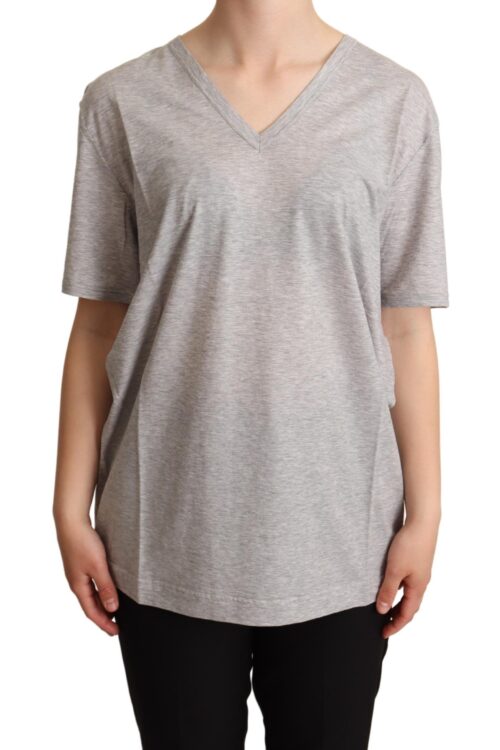 Dolce & Gabbana Elegant Gray V-Neck Cotton Tee