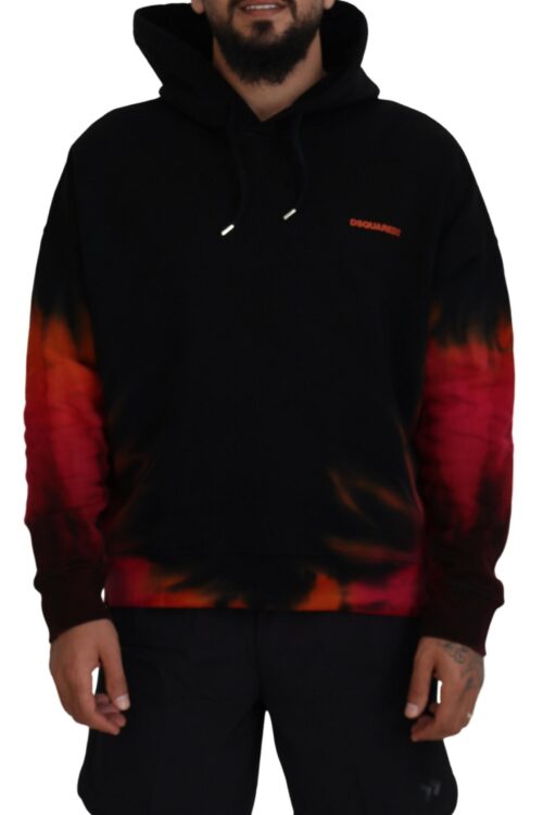 Dsquared² Black Red Cotton Hooded Tie Dye Pullover Sweater