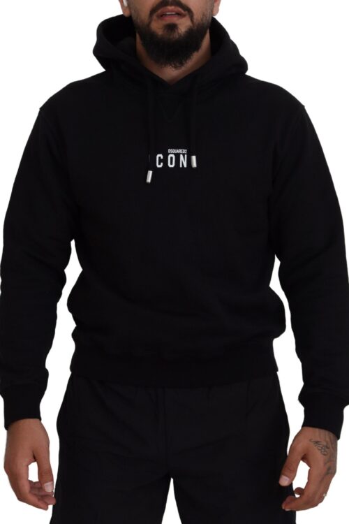 Dsquared² Black Cotton Hooded Printed Men Pullover Sweater