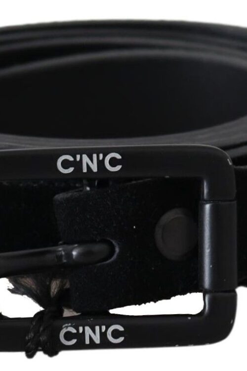 Costume National Elegant Black Velvet Buckle Leather Belt