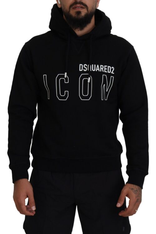 Dsquared² Black Cotton Hooded Printed Men Pullover Sweater