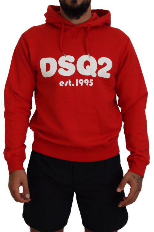 Dsquared² Red Cotton Hooded Printed Men Pullover Sweater