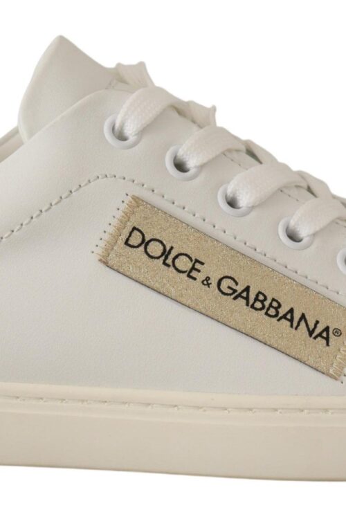 Dolce & Gabbana Elegant White Leather Sneakers with Gold Accents