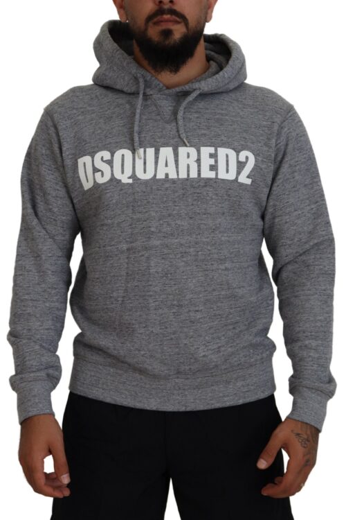 Dsquared² Gray Cotton Hooded Logo Print Men Pullover Sweater