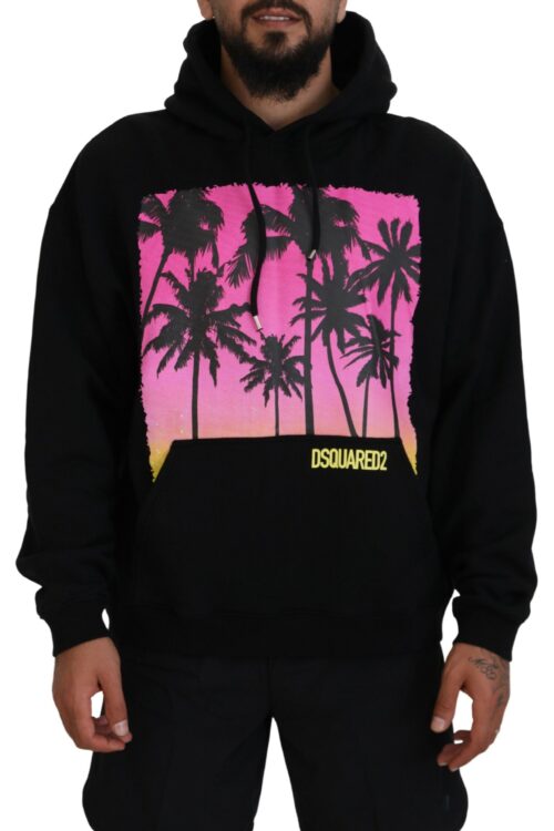 Dsquared² Black Cotton Hooded Printed Men Pullover Sweater