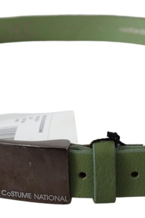 Costume National Chic Green Leather Waist Belt with Silver Buckle