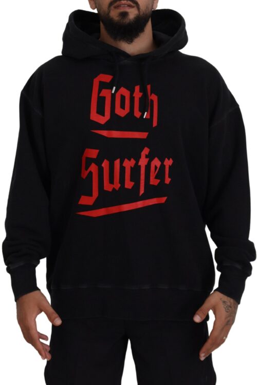 Dsquared² Black Cotton Hooded Printed Men Pullover Sweater