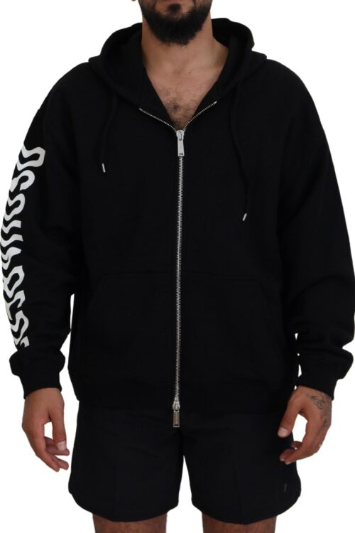 Dsquared² Black Hooded Full Zip Printed Sleeves Sweater