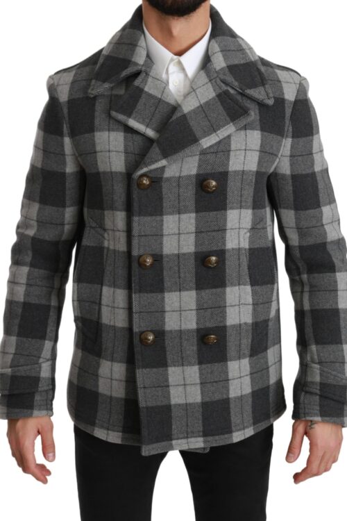 Dolce & Gabbana Elegant Gray Check Double Breasted Coat