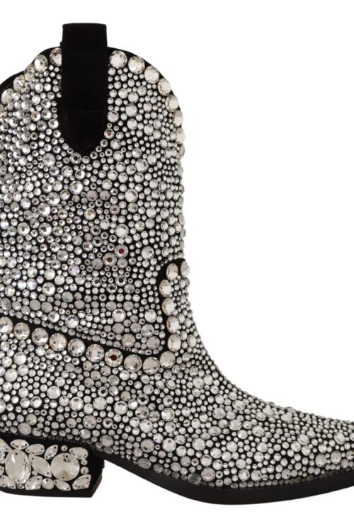 Dolce & Gabbana Crystal-Embellished Black Suede Boots