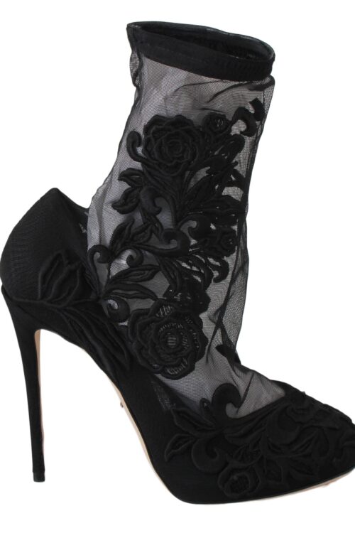 Dolce & Gabbana Embroidered Floral Stiletto Socks Booties