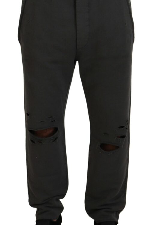 Dsquared² Dark Gray Cotton Men Casual Tattered Pants