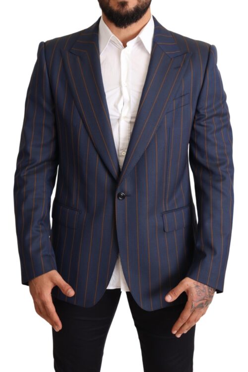 Dolce & Gabbana Elegant Slim Fit Blue Striped Wool Blazer
