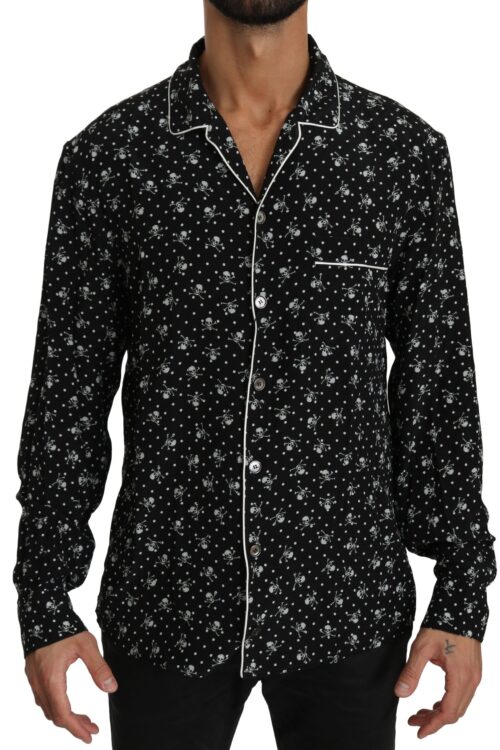Dolce & Gabbana Elegant Silk Pajama Shirt with Skull Print