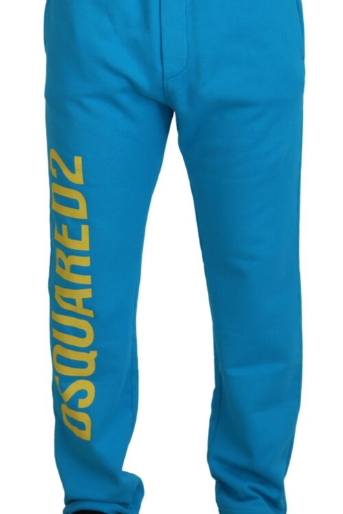 Dsquared² Light Blue Cotton Logo Print Casual Pants