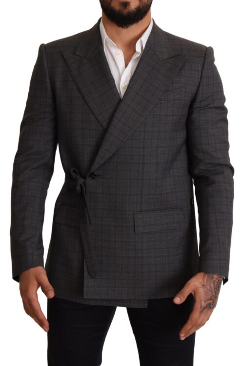 Dolce & Gabbana Chic Gray Check Martini Slim Fit Double-Breasted Blazer