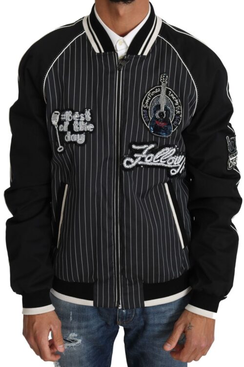 Dolce & Gabbana Elegant Sequined Black Bomber Jacket