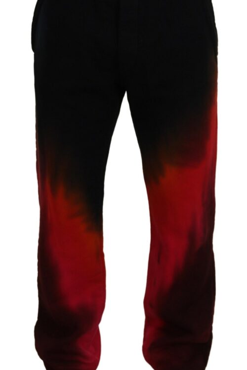 Dsquared² Black Red Cotton Logo Print Casual Pants