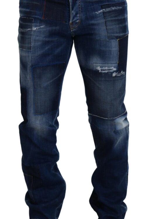 Dsquared² Blue Washed Patchwork Straight Fit Denim Jeans