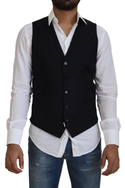 Dolce & Gabbana Elegant Black Formal Wool-Silk Dress Vest
