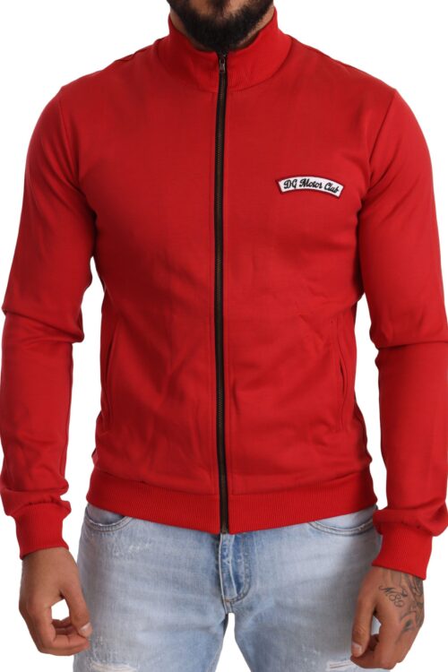 Dolce & Gabbana Elegant Red Full Zip Sweater with DG Motor Club Motif