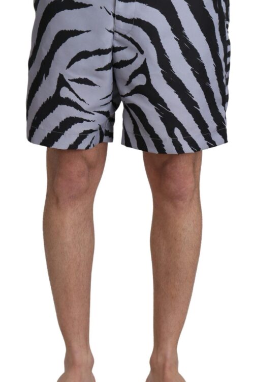Dolce & Gabbana Elegant Gray Zebra Print Swim Trunks