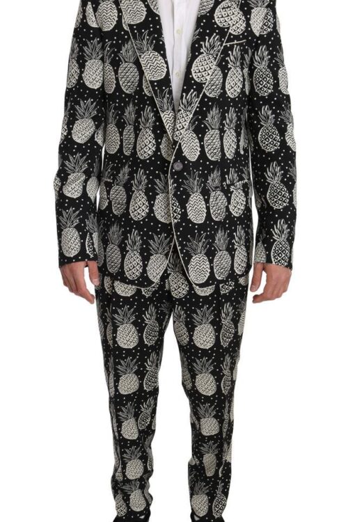 Dolce & Gabbana Chic Black Pineapple Print Wool Suit