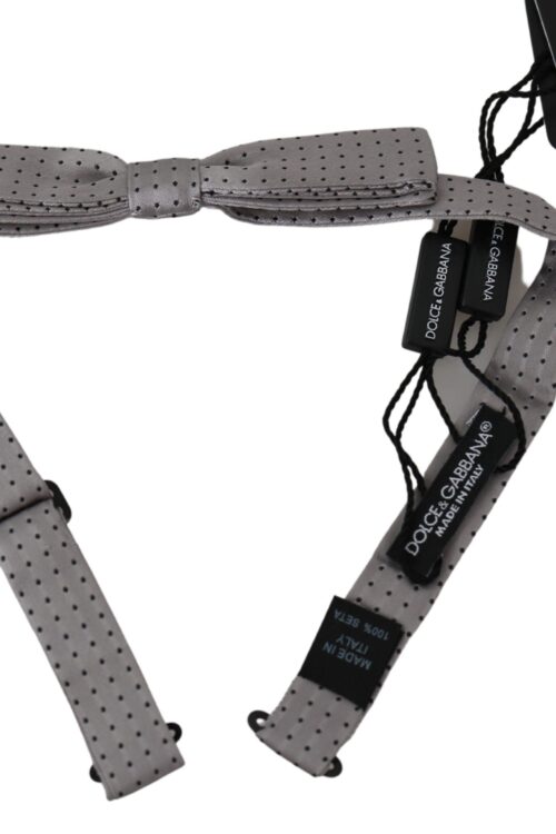 Dolce & Gabbana Elegant Silk Gray Polka Dot Bow Tie