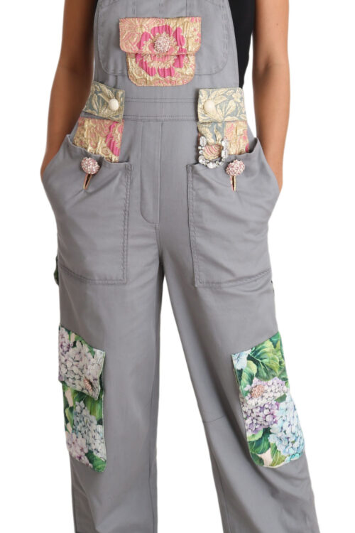 Dolce & Gabbana Exquisite Floral Embellished Denim Overalls
