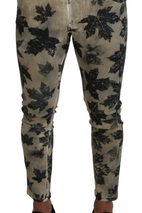 Dsquared² Brown Cotton Printed Skinny Men Casual Denim Jeans