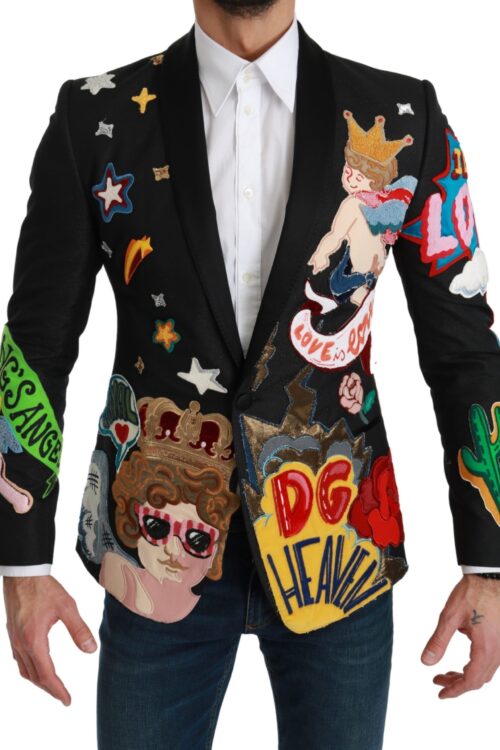 Dolce & Gabbana Chic Black Multicolor Motif Slim Fit Blazer