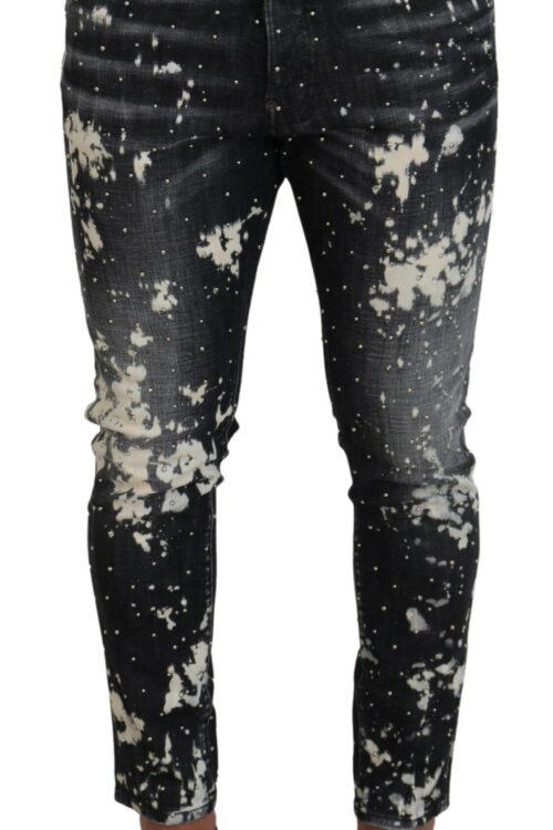 Dsquared² Gray Wash White Splash Print Skinny Denim Jeans