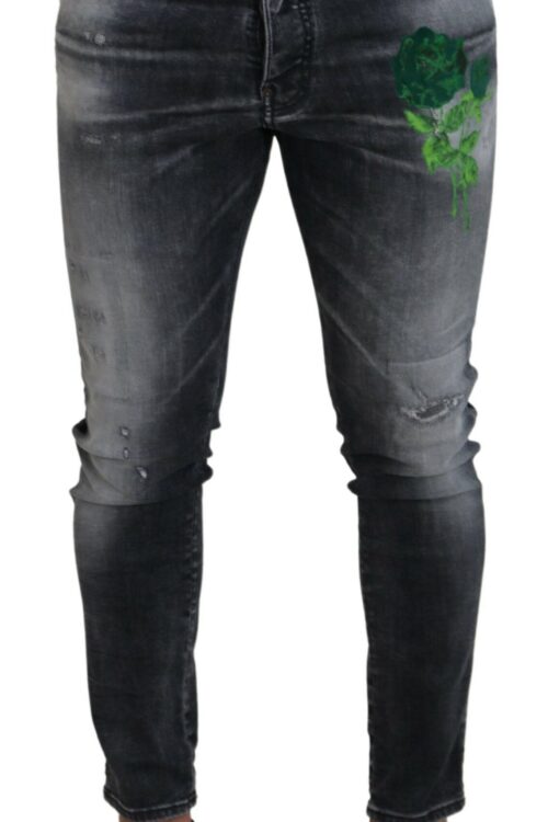 Dsquared² Gray Washed Green Print Skinny Casual Denim Jeans