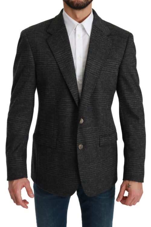 Dolce & Gabbana Elegant Gray Plaid Virgin Wool Blazer